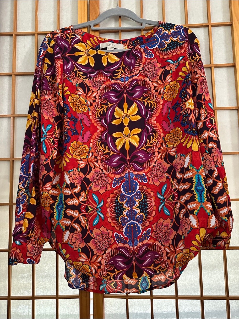 LOFT Multicolor Floral Paisley Long-Sleeve Blouse